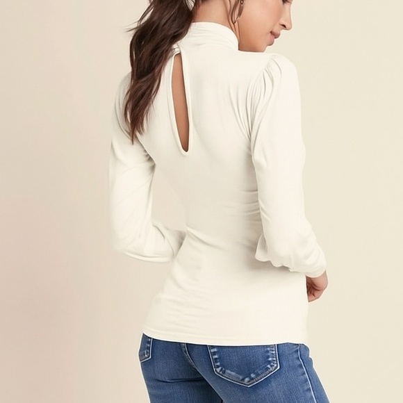 VENUS Turtleneck | Cream | M | Button Neck closure creates Beautiful Keyhole - Picture 1 of 10